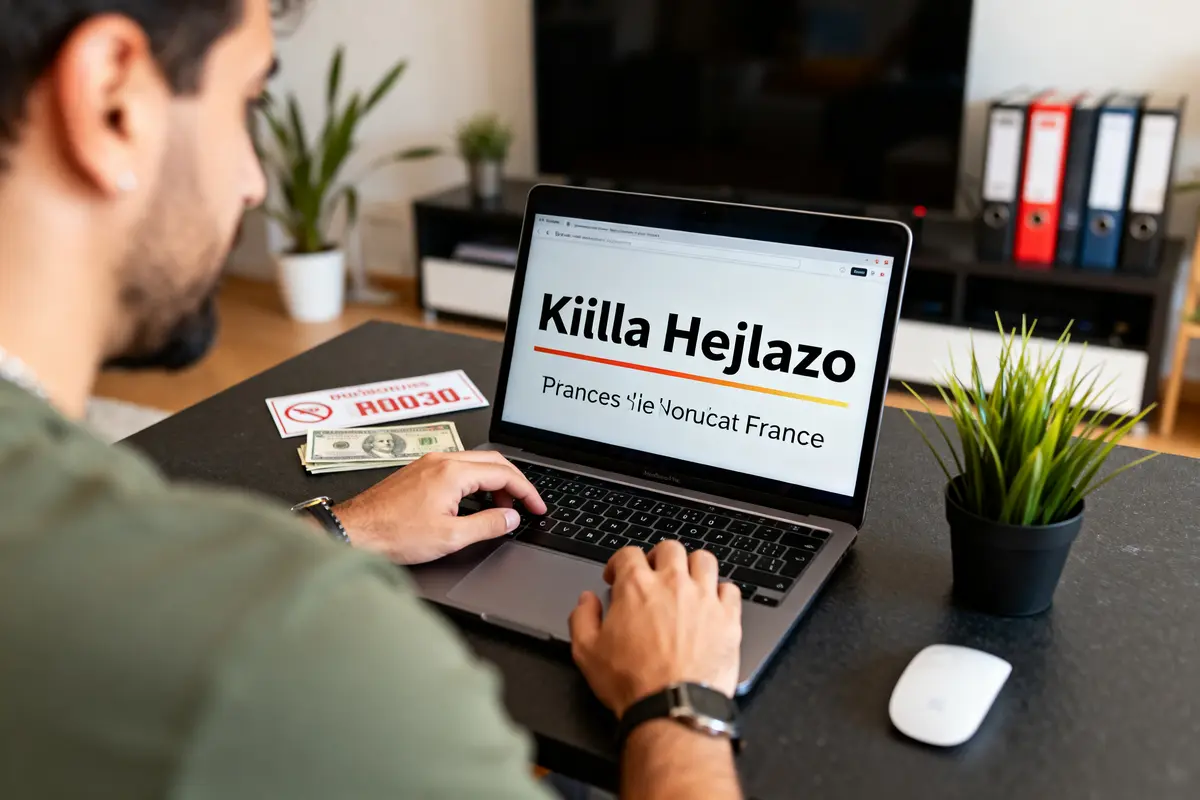 Homme travaillant sur un ordinateur portable affichant killahejlaszo dans un bureau moderne